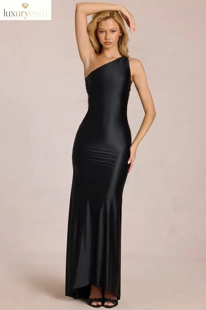 Asymmetric Tie-Back Gown in Black