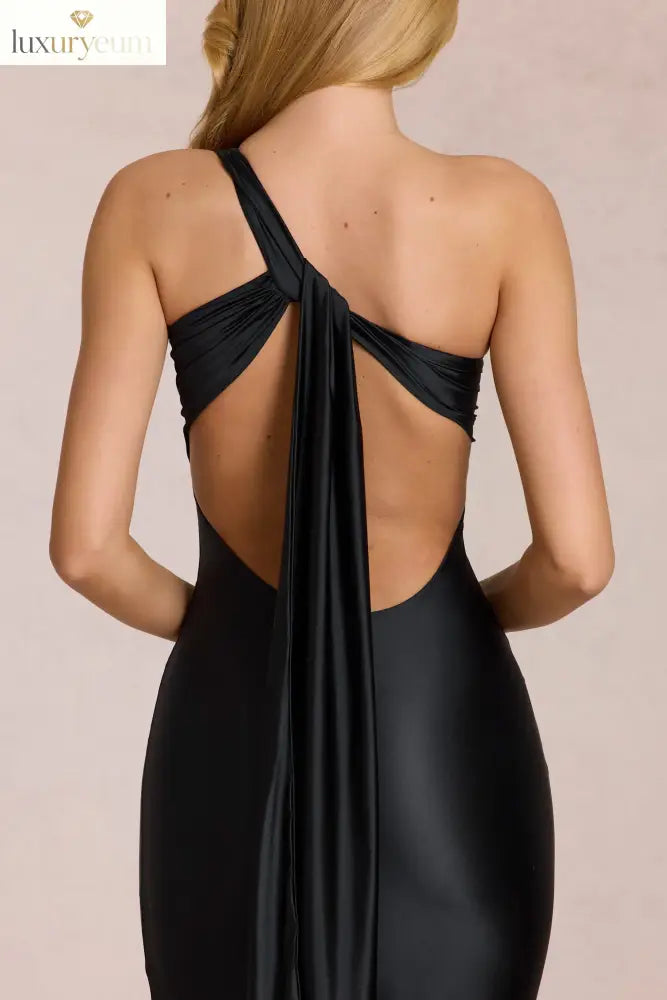 Asymmetric Tie-Back Gown in Black