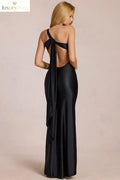Asymmetric Tie-Back Gown in Black