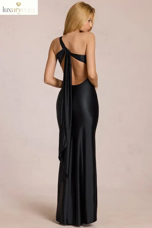 Asymmetric Tie-Back Gown in Black