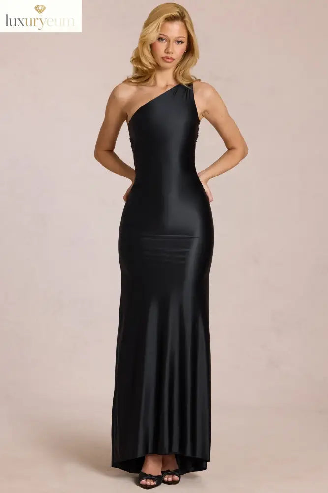 Asymmetric Tie-Back Gown in Black