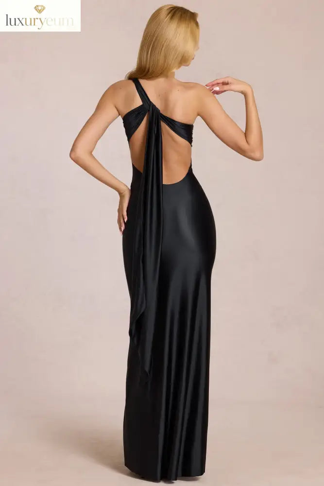 Asymmetric Tie-Back Gown in Black