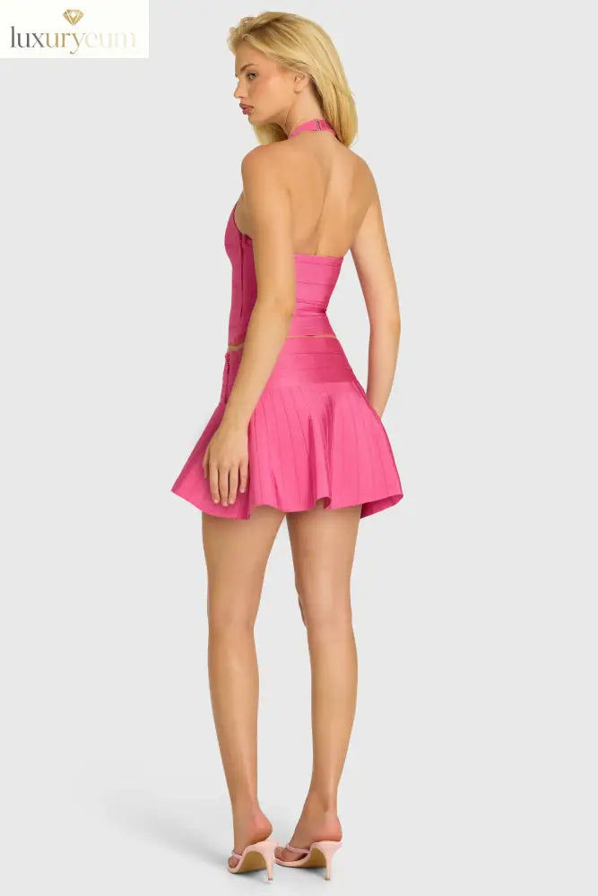 Bandage Low-Rise Mini Skirt in Raspberry