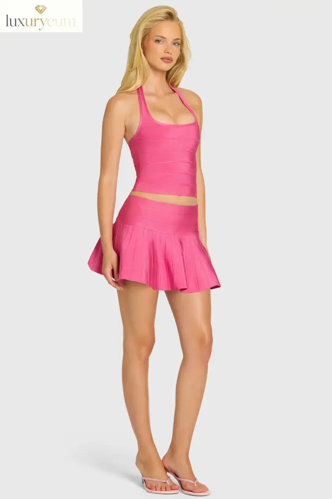 Bandage Low-Rise Mini Skirt in Raspberry