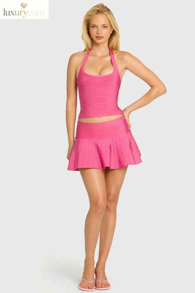 Bandage Low-Rise Mini Skirt in Raspberry