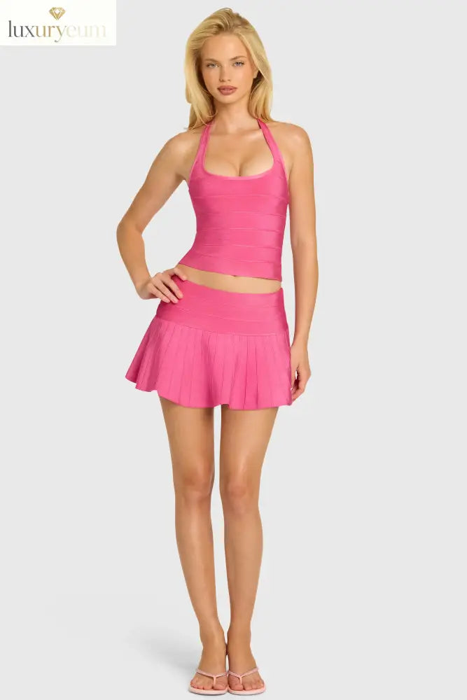 Bandage Low-Rise Mini Skirt in Raspberry