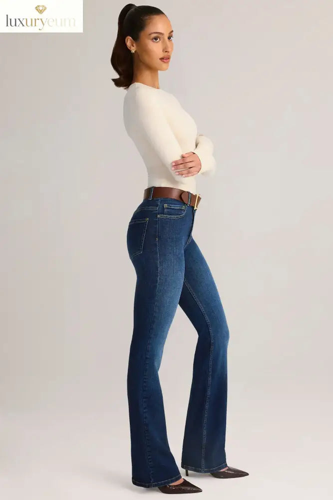 Denim Mid-Rise Flared Jeans in Indigo