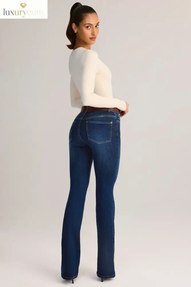 Denim Mid-Rise Flared Jeans in Indigo