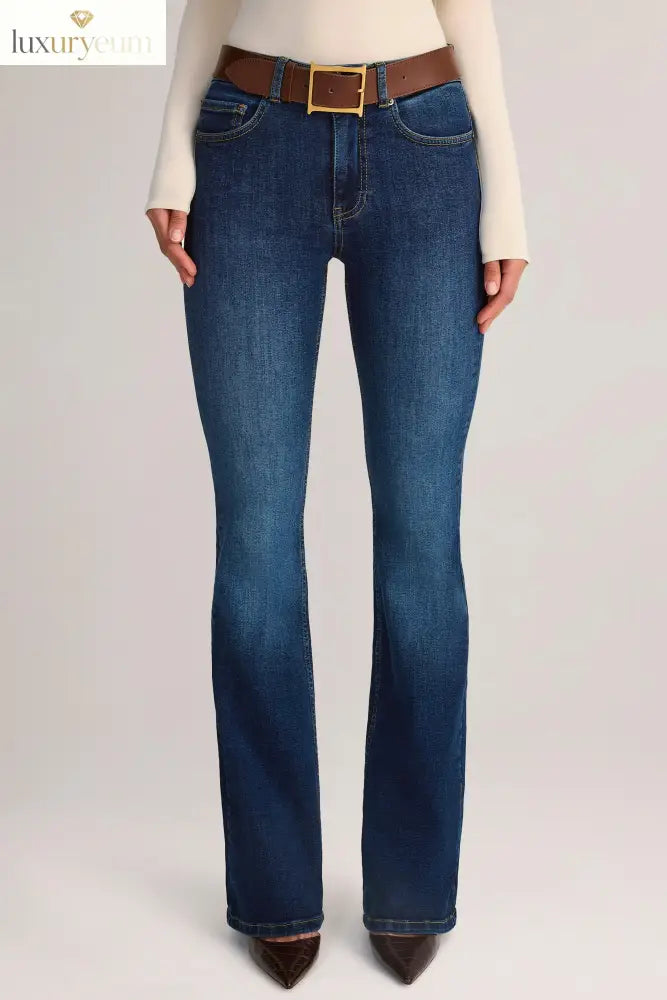 Denim Mid-Rise Flared Jeans in Indigo