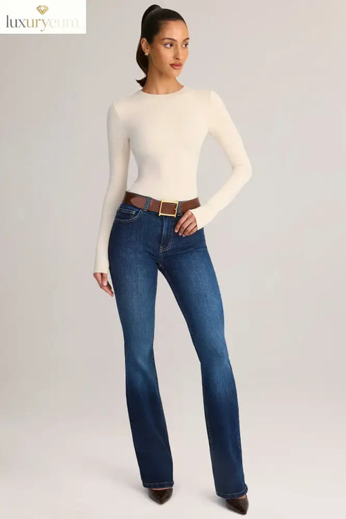 Denim Mid-Rise Flared Jeans in Indigo