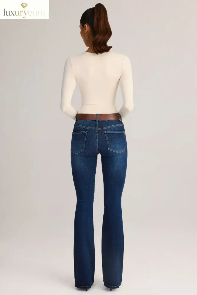 Denim Mid-Rise Flared Jeans in Indigo