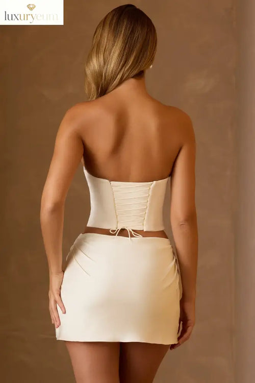 Draped Lace-Up Corset Top in Ivory