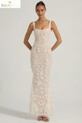 Embellished Appliqué Soft-Scoop Corset Gown in White