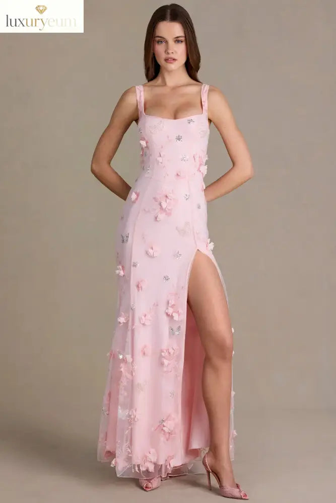 Embellished Corset Gown in Baby Pink