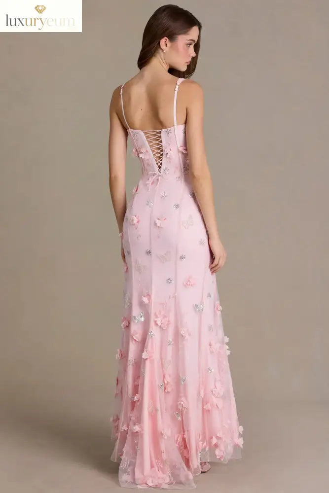 Embellished Corset Gown in Baby Pink
