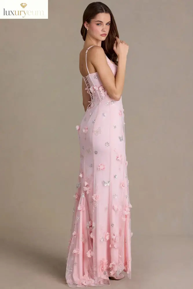 Embellished Corset Gown in Baby Pink