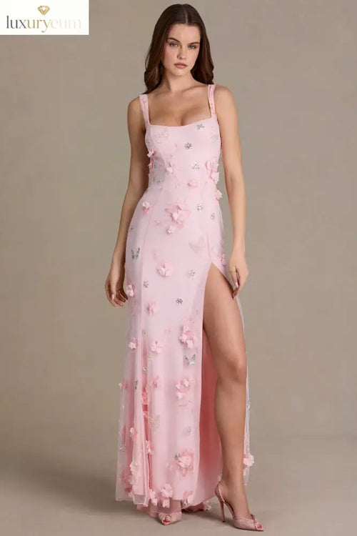 Embellished Corset Gown in Baby Pink