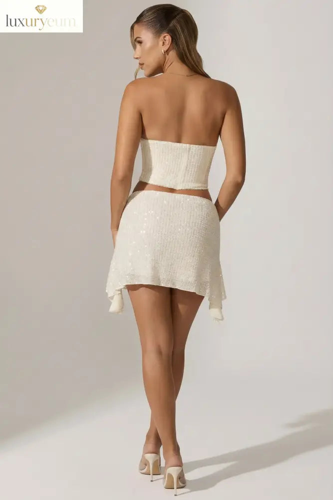 Embellished Draped Corset Top in White