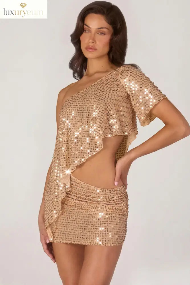 Embellished Micro Mini Skirt in Gold