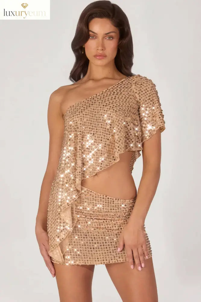 Embellished Micro Mini Skirt in Gold