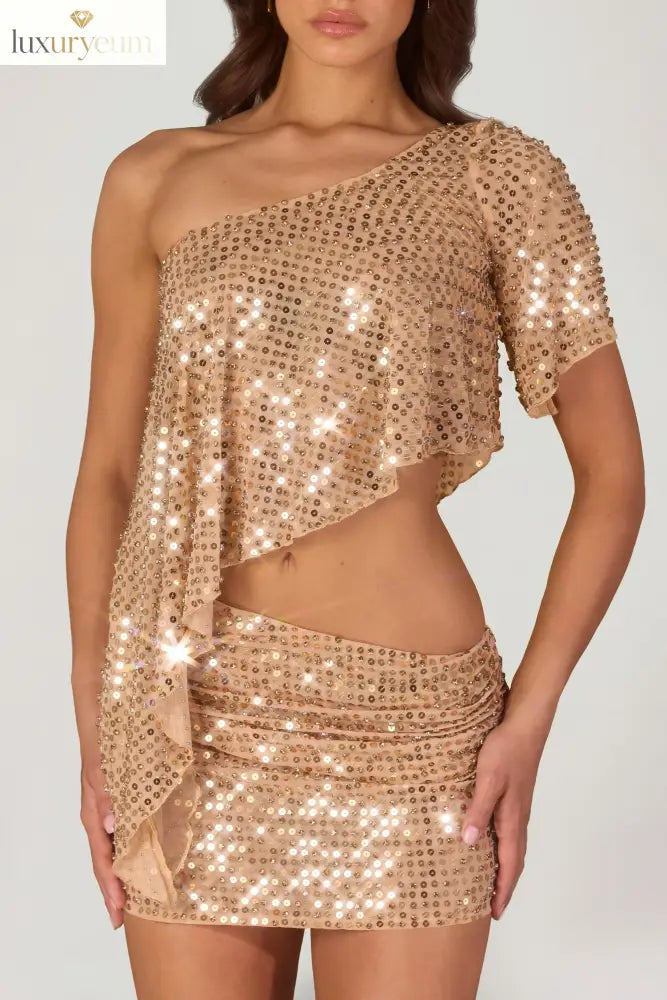 Embellished Micro Mini Skirt in Gold