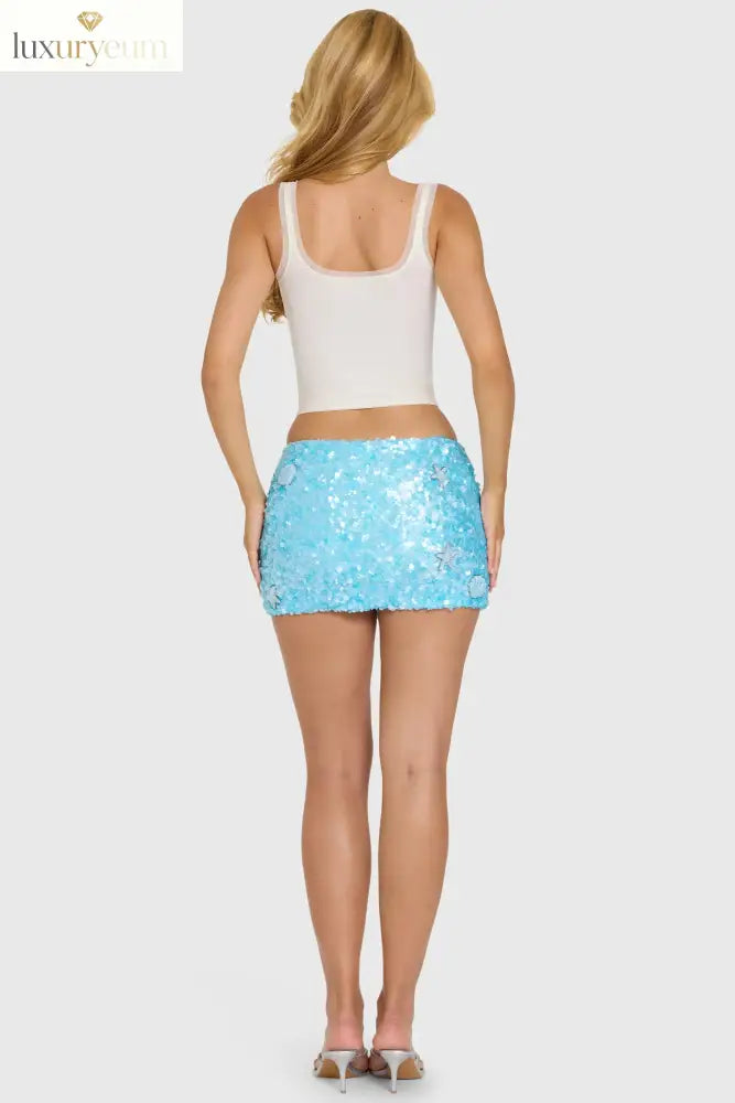 Embellished Mini Skirt in Aqua