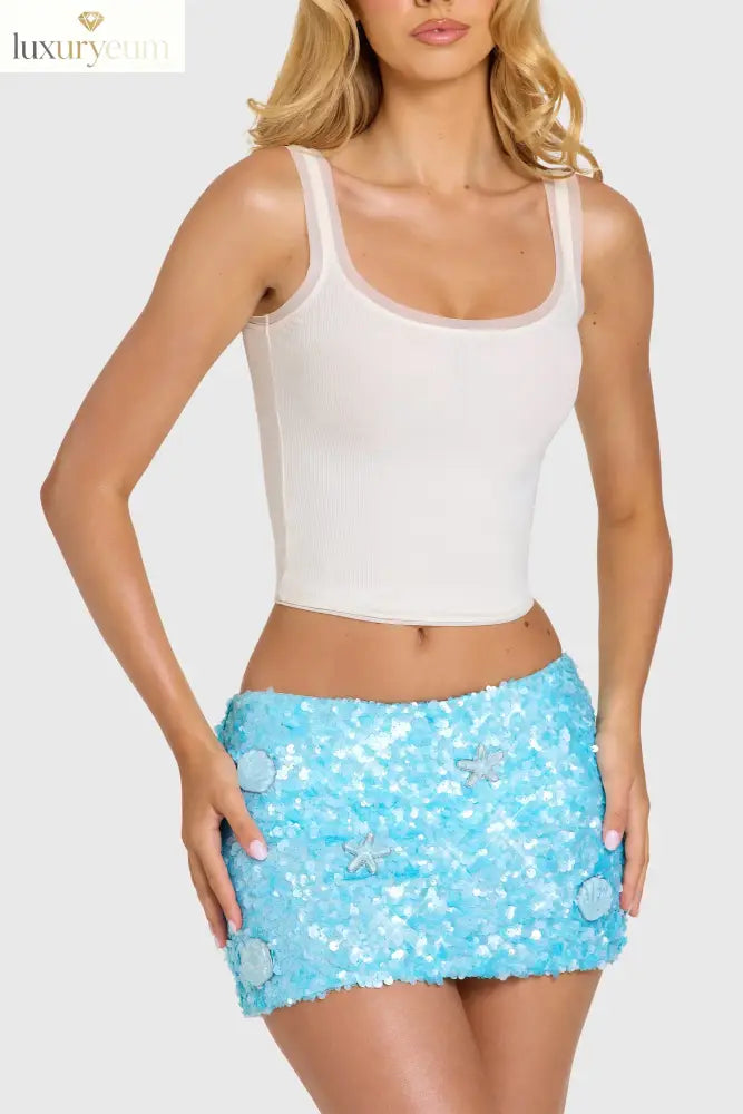Embellished Mini Skirt in Aqua