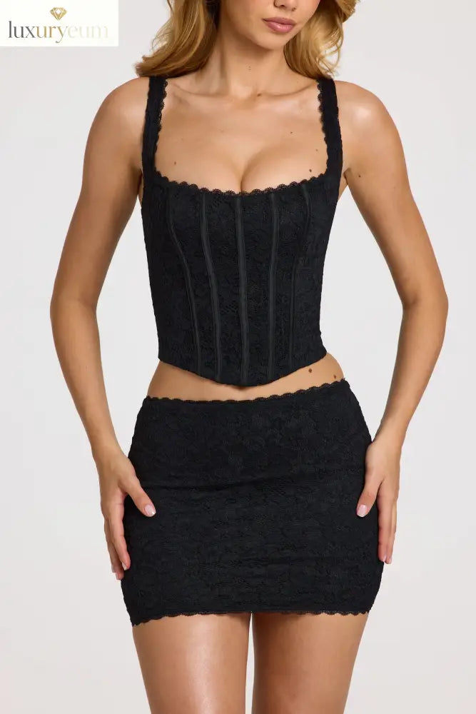 Lace Soft-Scoop Adjustable Corset Top in Black