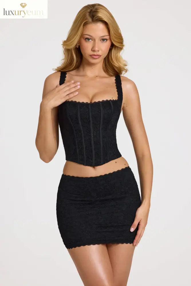 Lace Soft-Scoop Adjustable Corset Top in Black