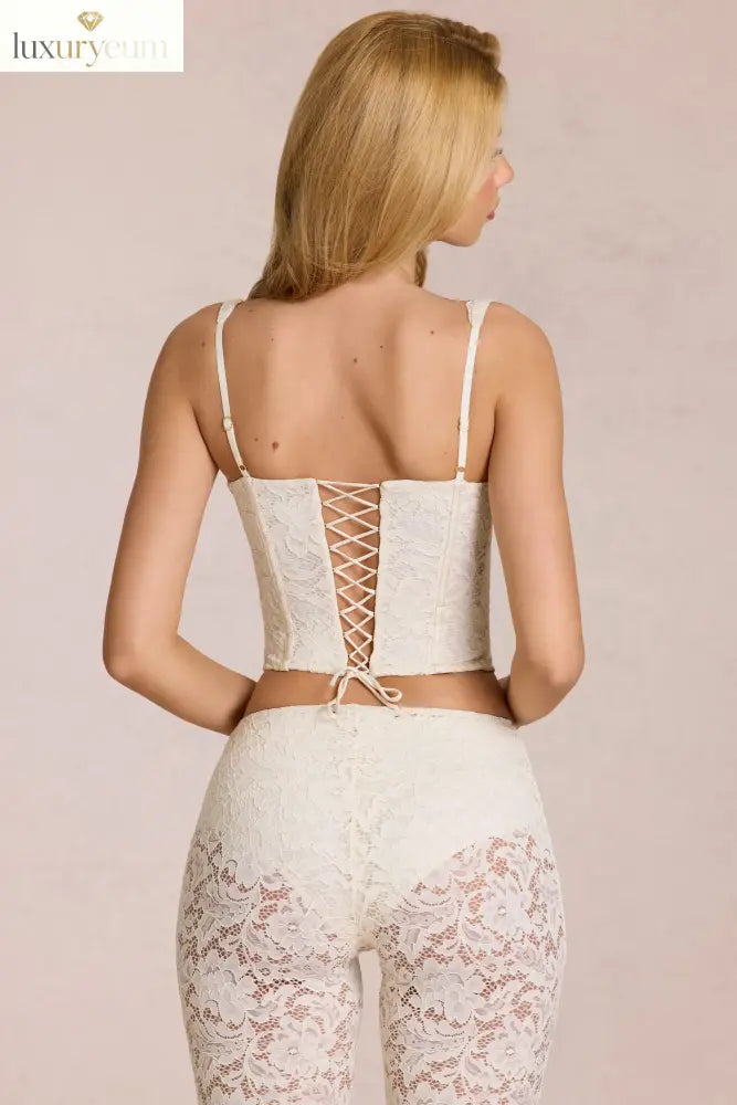 Lace Soft-Scoop Boned Corset Top in Pearl