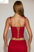 Lace Soft-Scoop Boned Corset Top in True Red