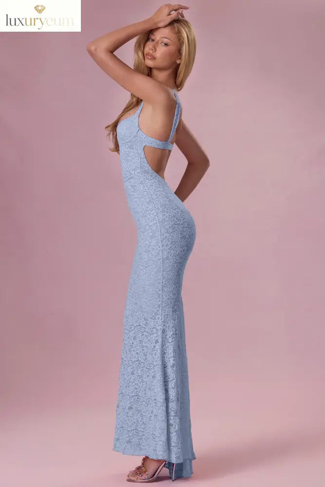 Lace Sweetheart-Neck Gown in Sky Blue