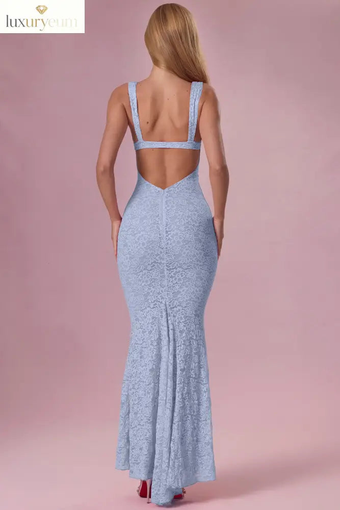Lace Sweetheart-Neck Gown in Sky Blue