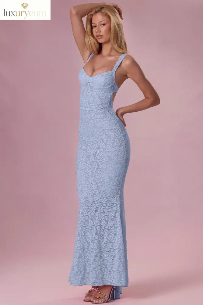 Lace Sweetheart-Neck Gown in Sky Blue