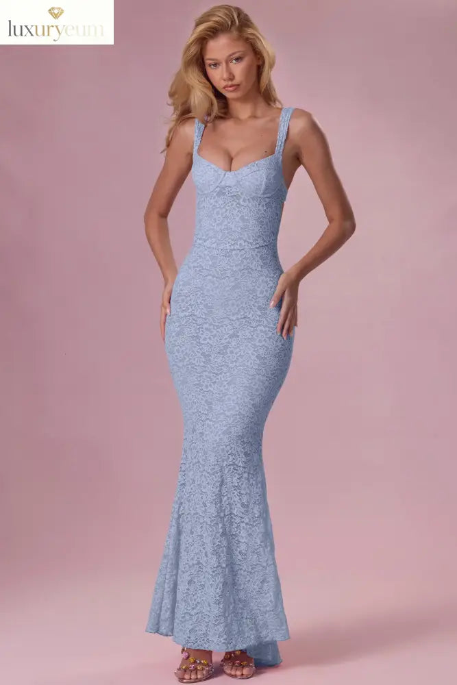 Lace Sweetheart-Neck Gown in Sky Blue