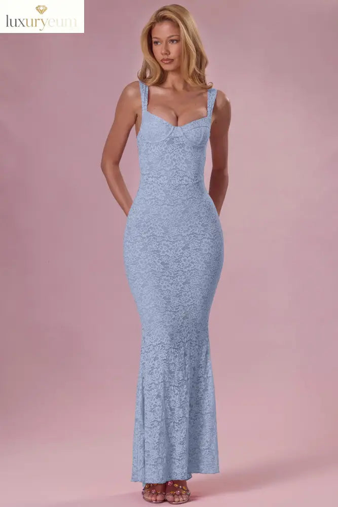Lace Sweetheart-Neck Gown in Sky Blue