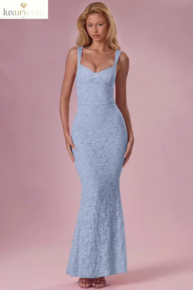 Lace Sweetheart-Neck Gown in Sky Blue
