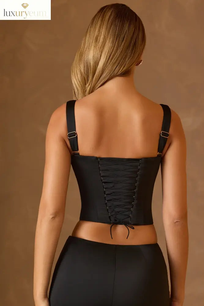 Lace-Up Corset Top in Black