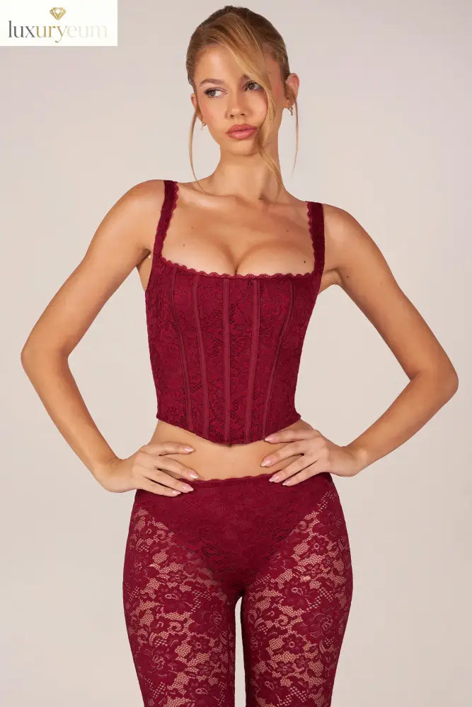Lace-Up Corset Top in Cherry Red