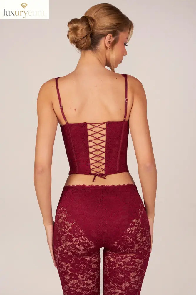 Lace-Up Corset Top in Cherry Red