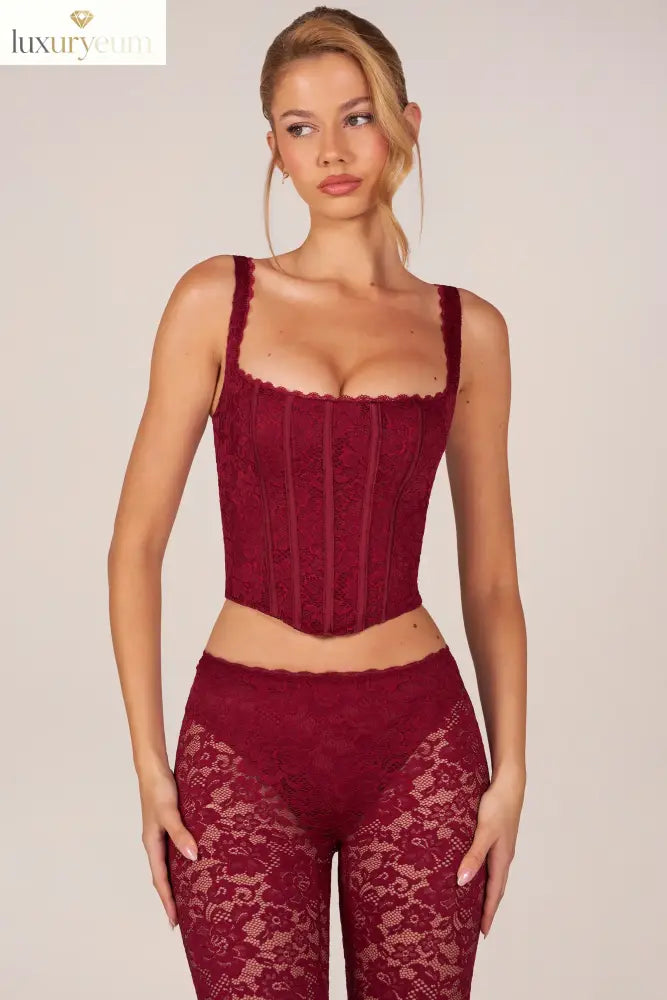 Lace-Up Corset Top in Cherry Red