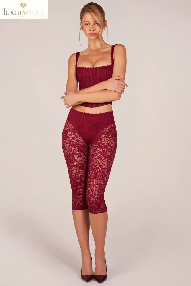 Laced Capri Trousers in Cherry Red