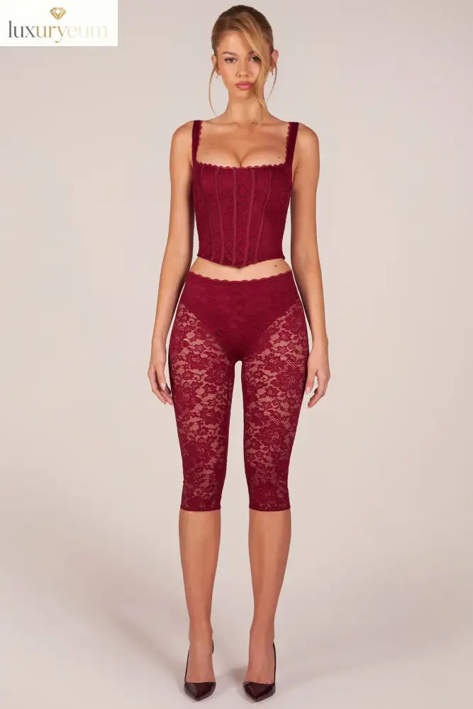 Laced Capri Trousers in Cherry Red