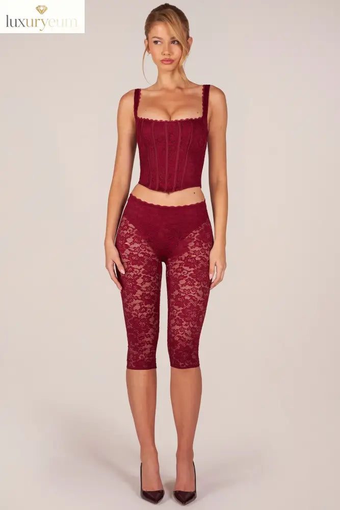 Laced Capri Trousers in Cherry Red
