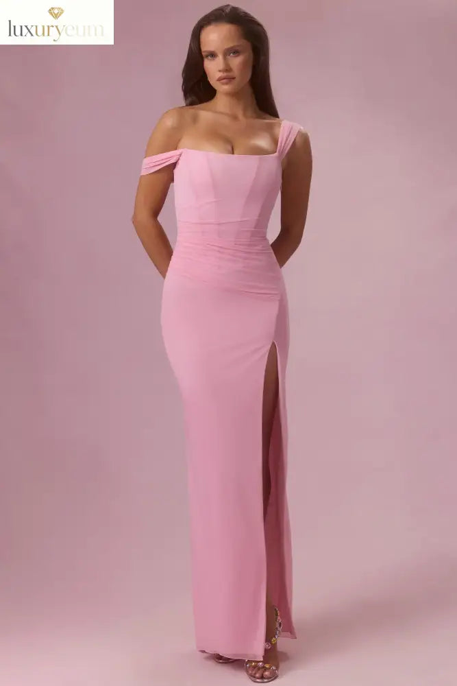 Mesh Draped Corset Gown in Candyfloss Pink