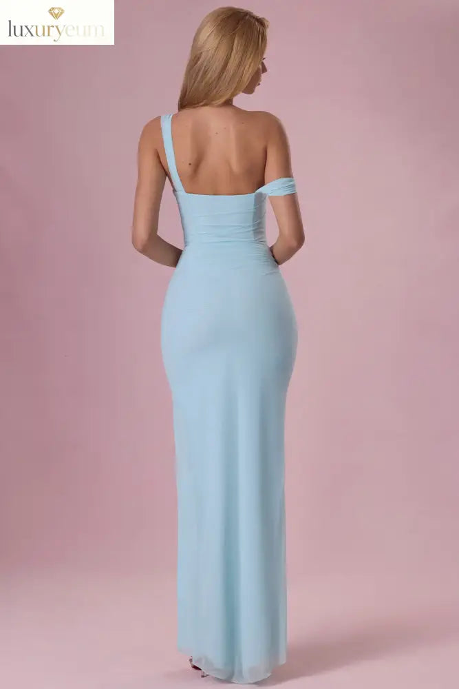Mesh Draped Corset Gown in Light Blue