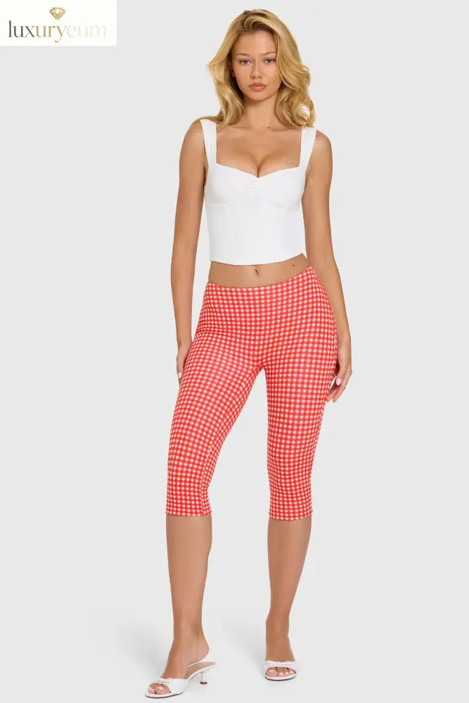 Modal Capri Leggings in Red Gingham
