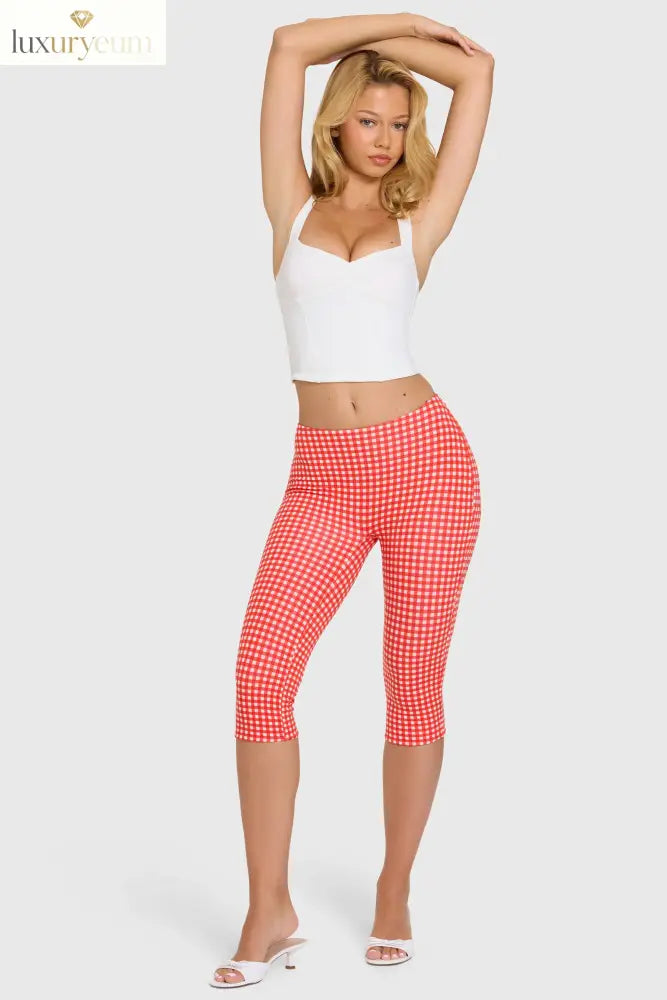 Modal Capri Leggings in Red Gingham
