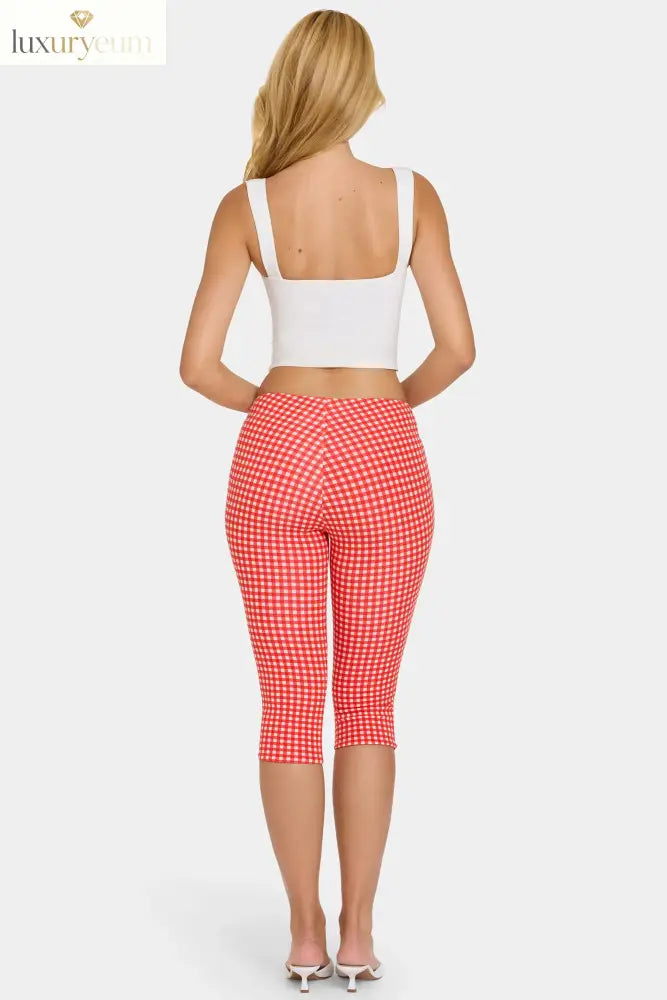 Modal Capri Leggings in Red Gingham