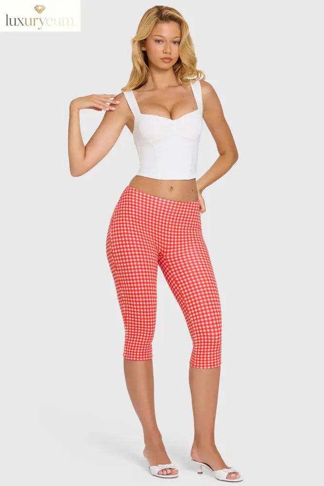 Modal Capri Leggings in Red Gingham